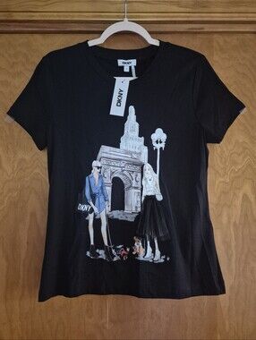 DKNY Black Short-Sleeve Tee with City Scene Graphic